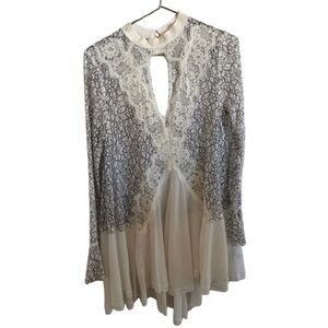 Free People Lace Mini Dress / Tunic- White and Gray